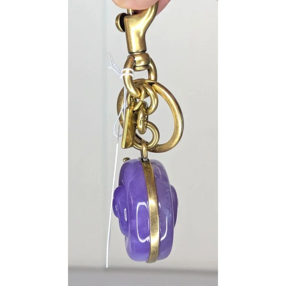Coach Snail Bag Charm With Key Ring In Brass Purple CAX69 Keychain NWT
